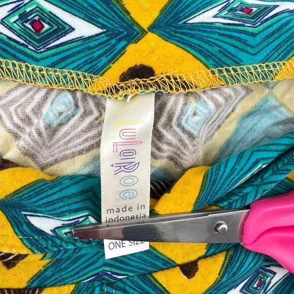 LuLaRoe Leggings One Size NEW Aqua and Yellow - Picture 3 of 4